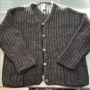 Vintage charcoal grey ribbed Cardigan Sweater pockets mohair Express Tricot